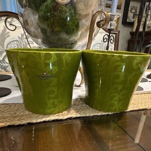 Scheurich Green Glossy Ceramic Planter Abstract Round 808-15 Germany Vintage